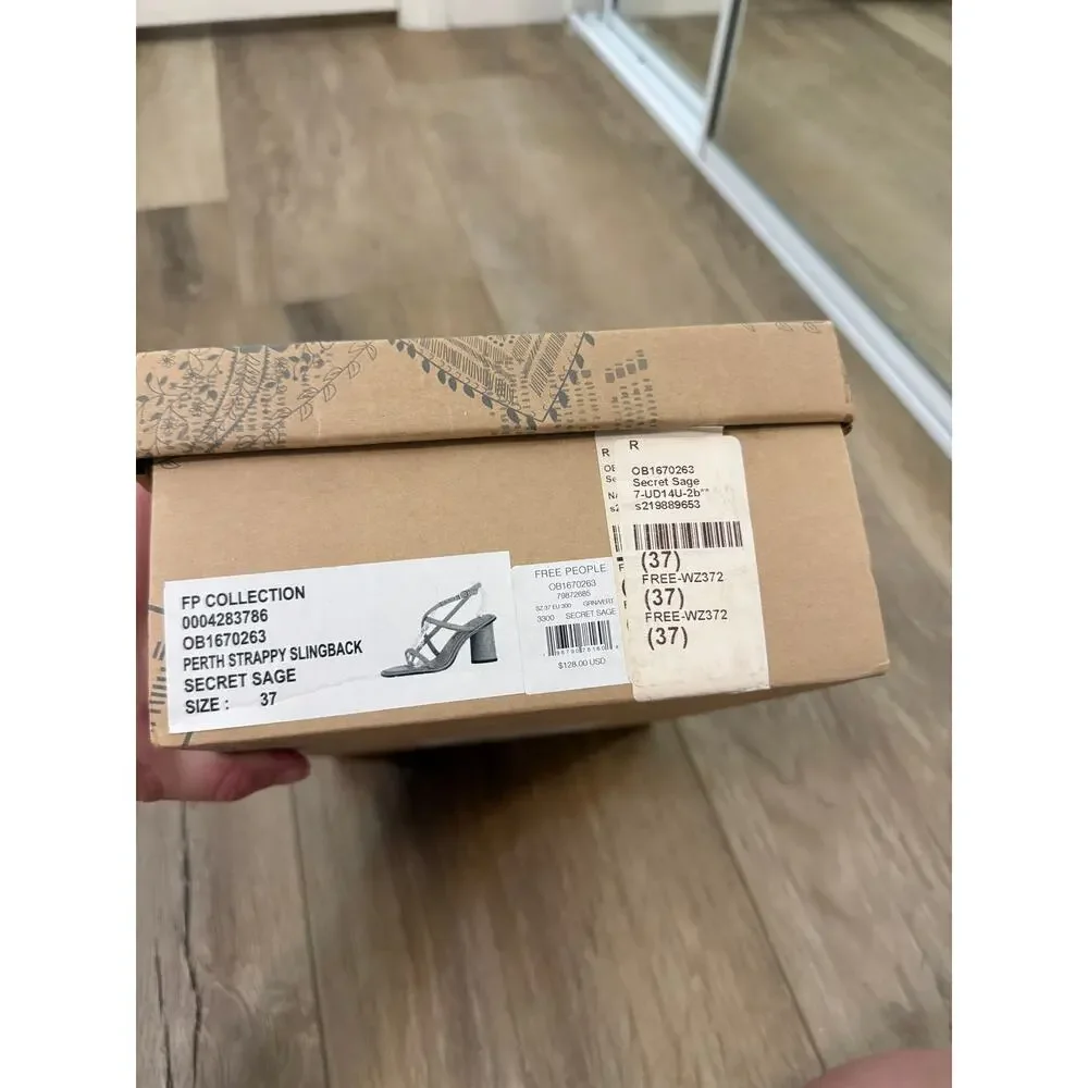 free people perth strappy slingback heels secret sage green women 6.5 US / 37 EU